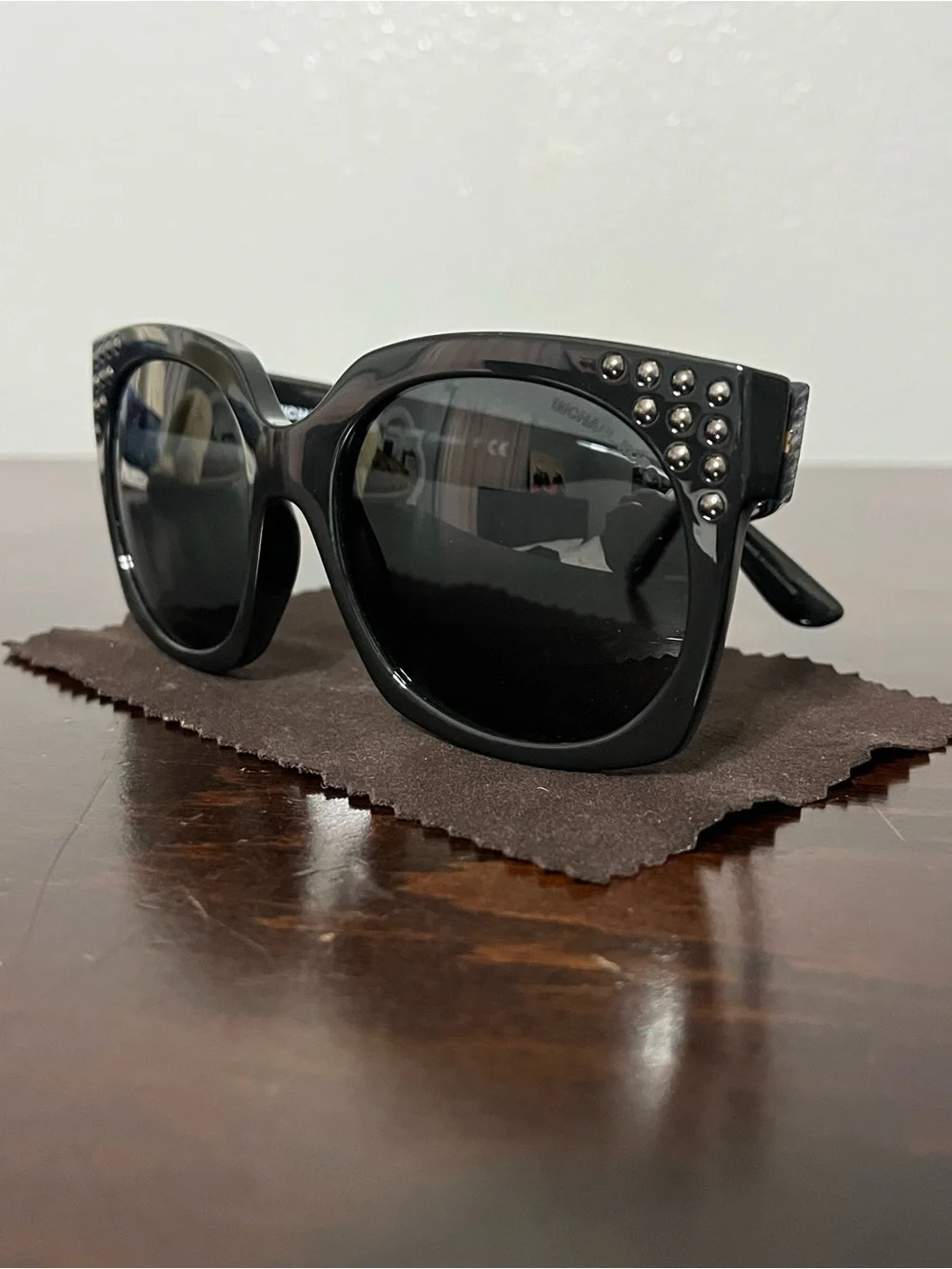 Michael Kors Black Oversized Cat-Eye Sunglasses with Stud Accents